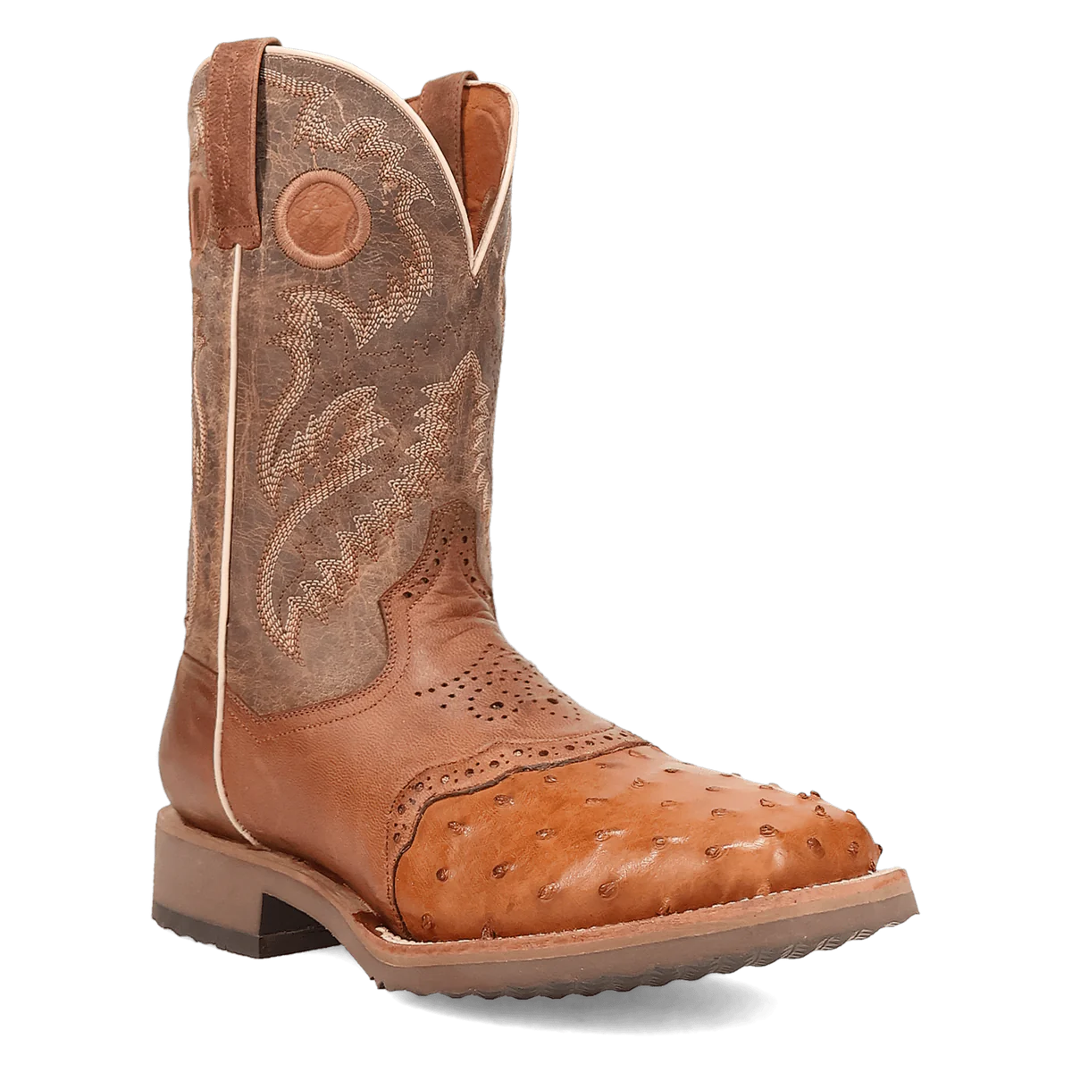 Men's western boots with a leather lining and a padded insoleDan Post Men's Martel Full Quill Ostrich Western Boot in Brown
