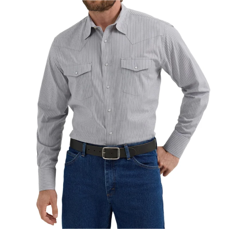 Vintage - style men's western boots with a square toe and spur ledgeWrangler Men's Grey Stripe Button Down Vintage - style men's western boots with a square toe and spur ledgeWrangler Men's Grey Stripe Button Down