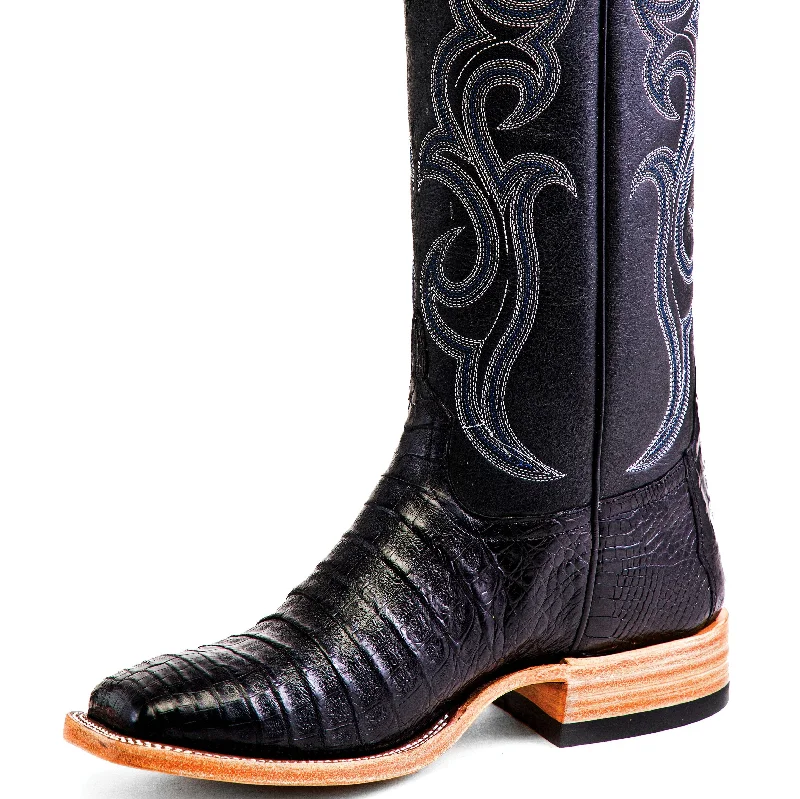 Men's western boots with a concho - studded strap and a pointed toeHorse Power Men's Black Caiman Belly Western Boot Men's western boots with a concho - studded strap and a pointed toeHorse Power Men's Black Caiman Belly Western Boot
