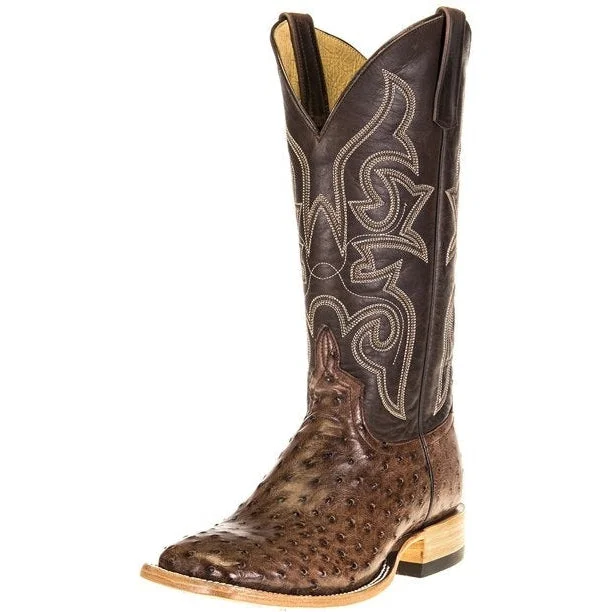 Men's western boots with a decorative inlay on the toe and heelHorse Power Men's Top Hand Kango Full Quill Ostrich Chocolate Boot Men's western boots with a decorative inlay on the toe and heelHorse Power Men's Top Hand Kango Full Quill Ostrich Chocolate Boot