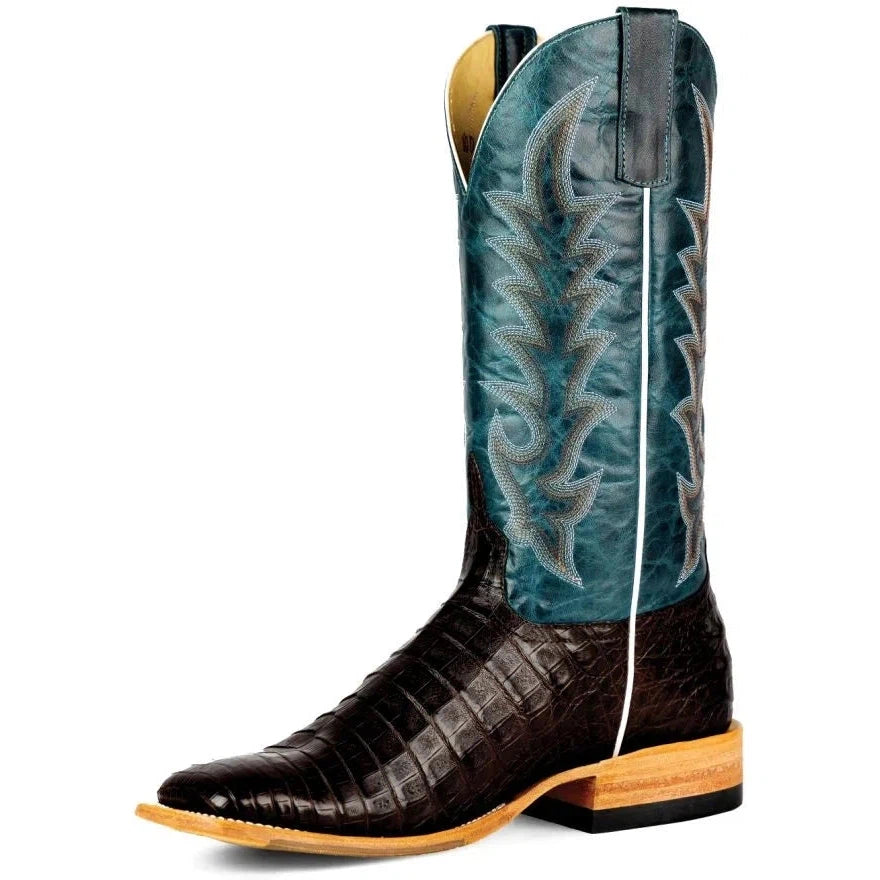 Men's genuine leather western boots with a snake - skin inlayHorse Power Navy Explosion Chocolate Caiman Belly Western Boot Men's genuine leather western boots with a snake - skin inlayHorse Power Navy Explosion Chocolate Caiman Belly Western Boot