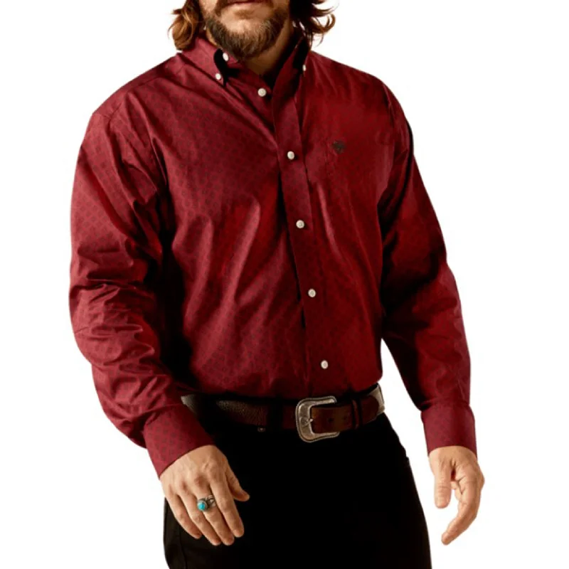 Western - style men's boots with intricate tooling and stitchingAriat Men's Issac Dark Red Geo Print Long Sleeve Western - style men's boots with intricate tooling and stitchingAriat Men's Issac Dark Red Geo Print Long Sleeve