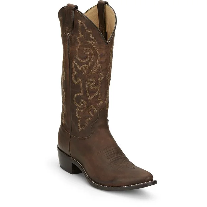 Men's western boots with a suede shaft and a leather soleJustin Men's Buck Round Toe Western Boot in Bay Apache Cowhide