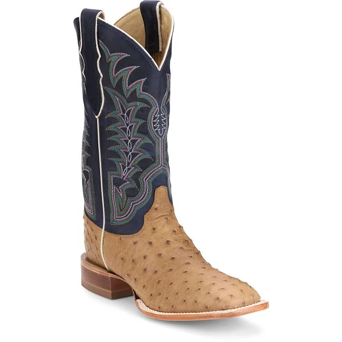 Men's western boots with a tooled leather design on the shaftJustin Men's Chisolm Full Quill Ostrich Boot Men's western boots with a tooled leather design on the shaftJustin Men's Chisolm Full Quill Ostrich Boot