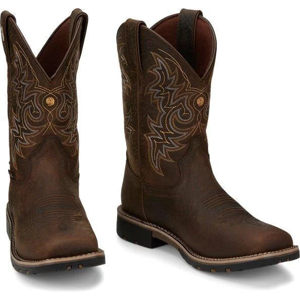 Men's western boots with a traditional western boot silhouette and a polished shineJustin Men's Fireman Distressed Brown Boot Men's western boots with a traditional western boot silhouette and a polished shineJustin Men's Fireman Distressed Brown Boot