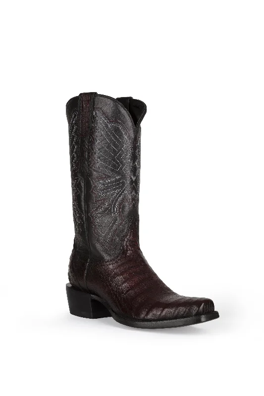 Men's western boots with a traditional western boot silhouette and a polished shineAllens Brand - Carson Caiman - Cutter Toe - Black Cherry Men's western boots with a traditional western boot silhouette and a polished shineAllens Brand - Carson Caiman - Cutter Toe - Black Cherry
