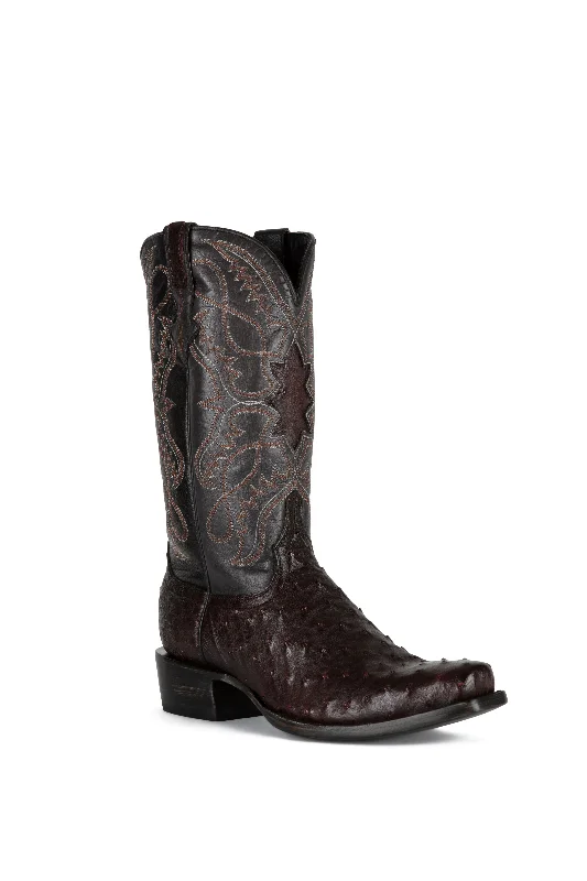 Men's western boots with a high - heeled design and a pointed toeAllens Brand - Daniel Full Quill - Black Cherry Men's western boots with a high - heeled design and a pointed toeAllens Brand - Daniel Full Quill - Black Cherry