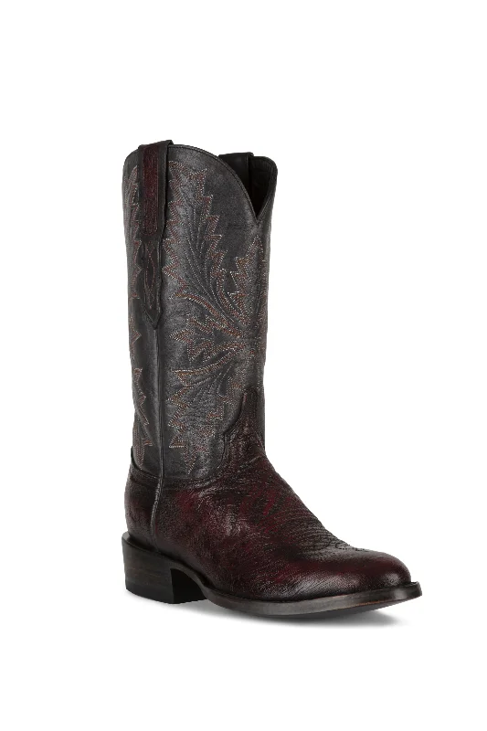 Men's western boots with a high - heeled design and a pointed toeAllens Brand - Don Smooth Quill - Black Cherry Men's western boots with a high - heeled design and a pointed toeAllens Brand - Don Smooth Quill - Black Cherry