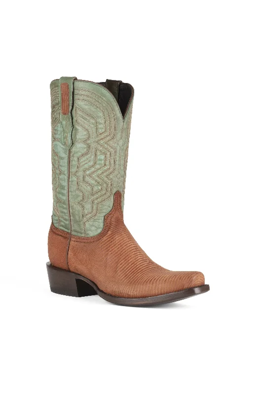Men's genuine leather western boots with a snake - skin inlayAllens Brand - Mason Lizard - Tan