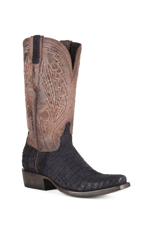 Men's western boots with a suede shaft and a leather soleAllens Brand - Sueded Nile Belly - Navy Men's western boots with a suede shaft and a leather soleAllens Brand - Sueded Nile Belly - Navy