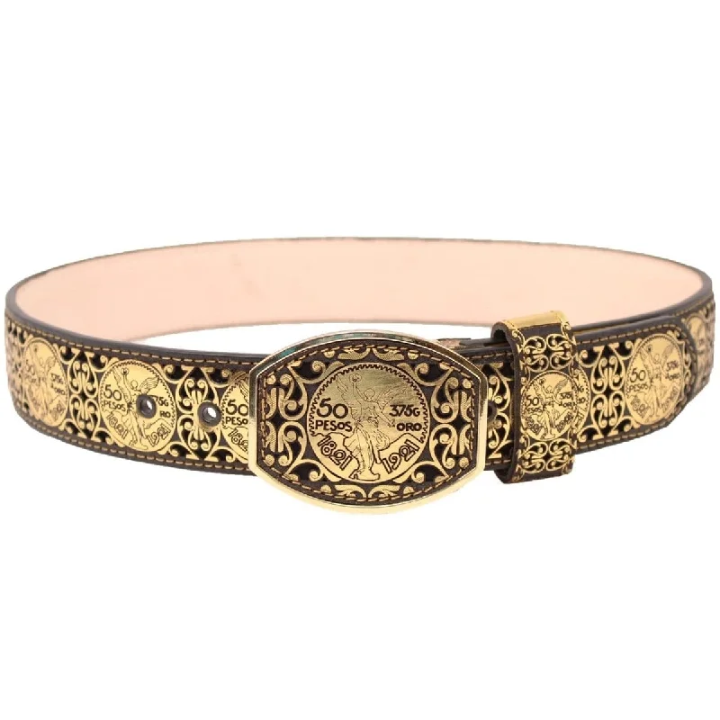 Men's western boots with a scalloped edge and a pull - on strapMen's El Centenario Gold Genuine Leather Western Belt Metal Buckle Men's western boots with a scalloped edge and a pull - on strapMen's El Centenario Gold Genuine Leather Western Belt Metal Buckle