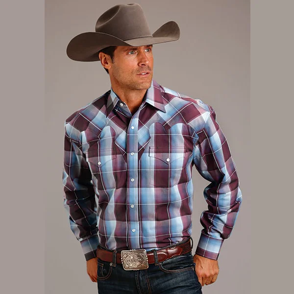 Stetson® Men's Long Sleeve Western Shirt - Wine Buffalo Plaid