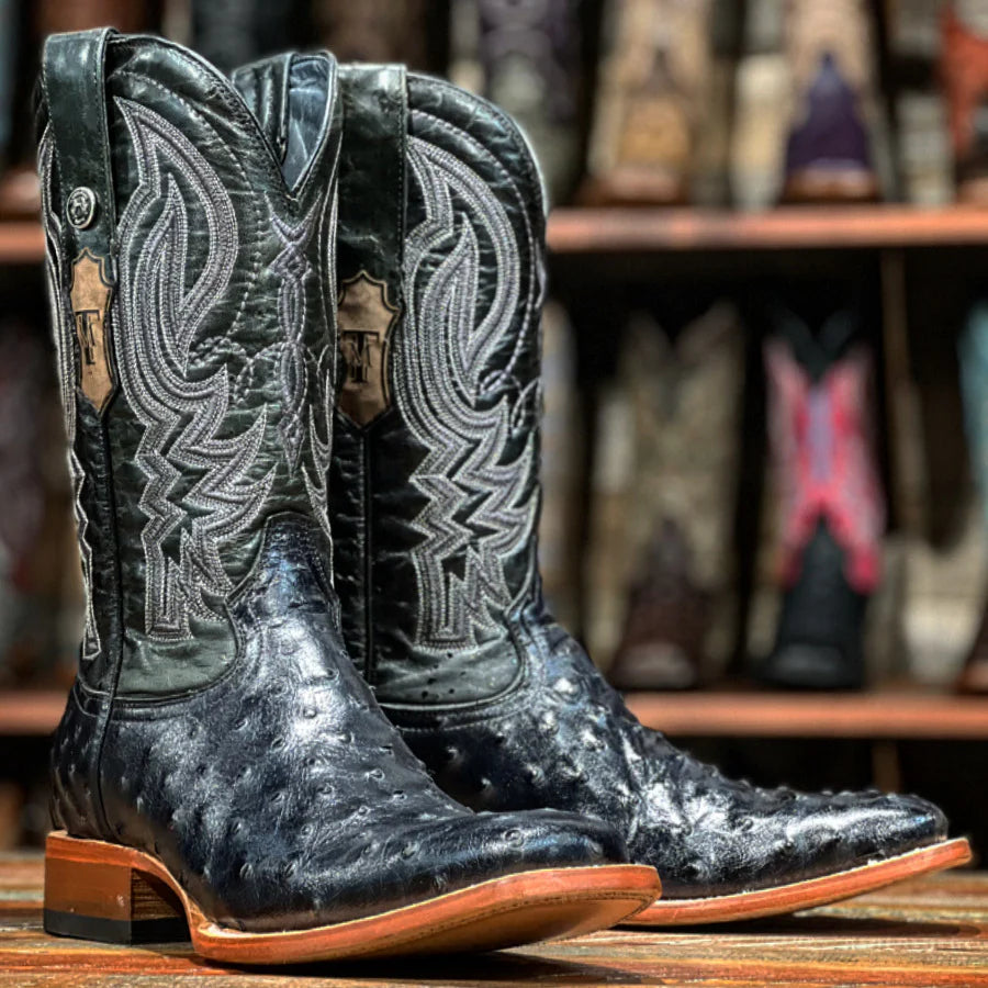 Men's western boots with a leather lining and a padded insoleTanner Mark Men's Imitation Ostrich Boot in Classic Black Men's western boots with a leather lining and a padded insoleTanner Mark Men's Imitation Ostrich Boot in Classic Black
