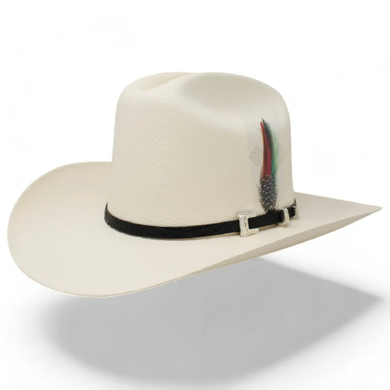 Men's western boots with a decorative inlay on the toe and heelTombstone 1,000X Straw Hat with Feathers Men's western boots with a decorative inlay on the toe and heelTombstone 1,000X Straw Hat with Feathers
