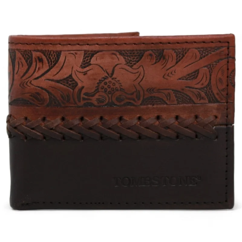 Tombstone Genuine Leather Flower Chiseled Wallet TOM-W236