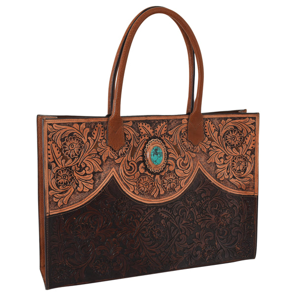 Men's western boots with a high - heeled design and a pointed toeTony Lama Floral Scroll Tooled Tote Bag Men's western boots with a high - heeled design and a pointed toeTony Lama Floral Scroll Tooled Tote Bag