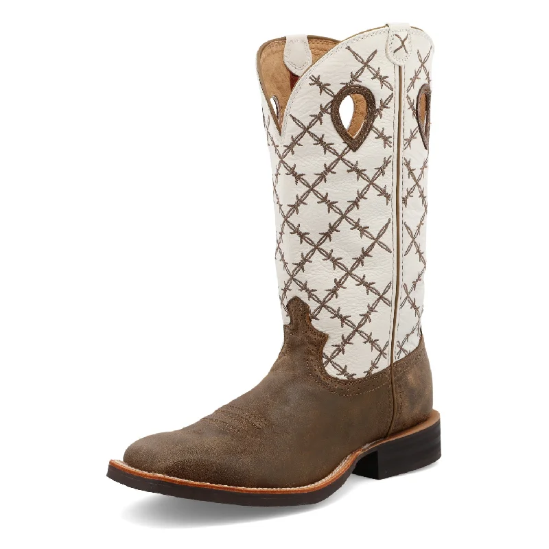 Men's western boots with a leather sole and a heel guardTwisted X Men's 14" Ruff Stock Boot in Bomber & White Men's western boots with a leather sole and a heel guardTwisted X Men's 14" Ruff Stock Boot in Bomber & White
