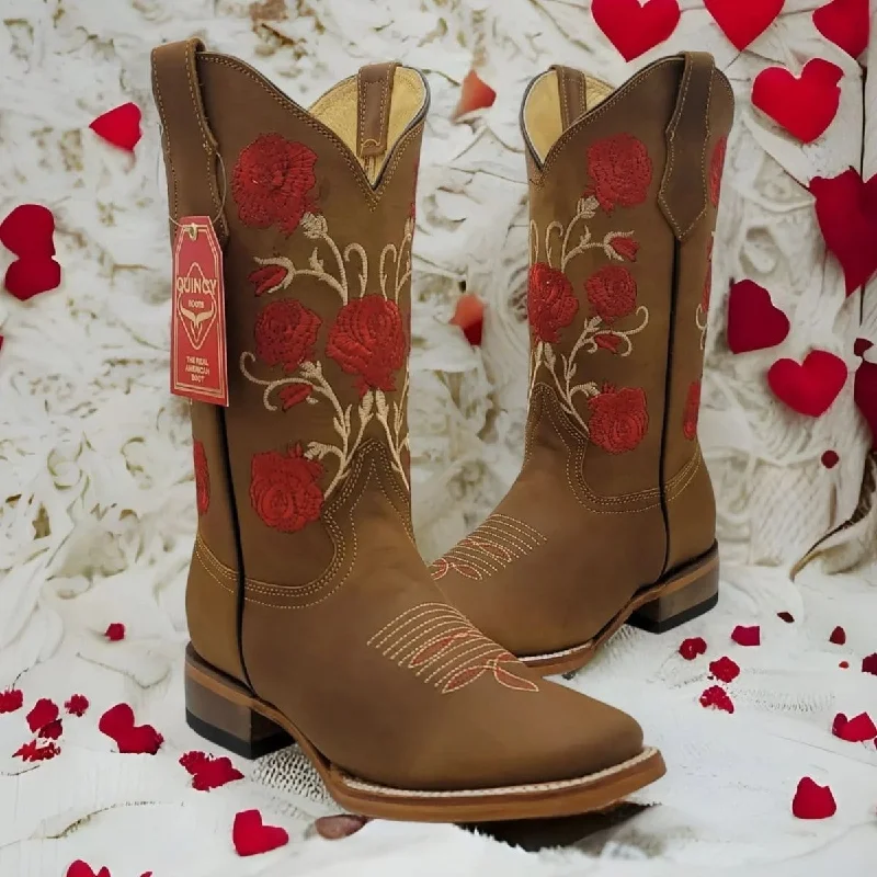 Men's western boots with a high - heeled design and a pointed toeWomen's Quincy Rodeo Square Toe Boot Q322RM6231 Men's western boots with a high - heeled design and a pointed toeWomen's Quincy Rodeo Square Toe Boot Q322RM6231