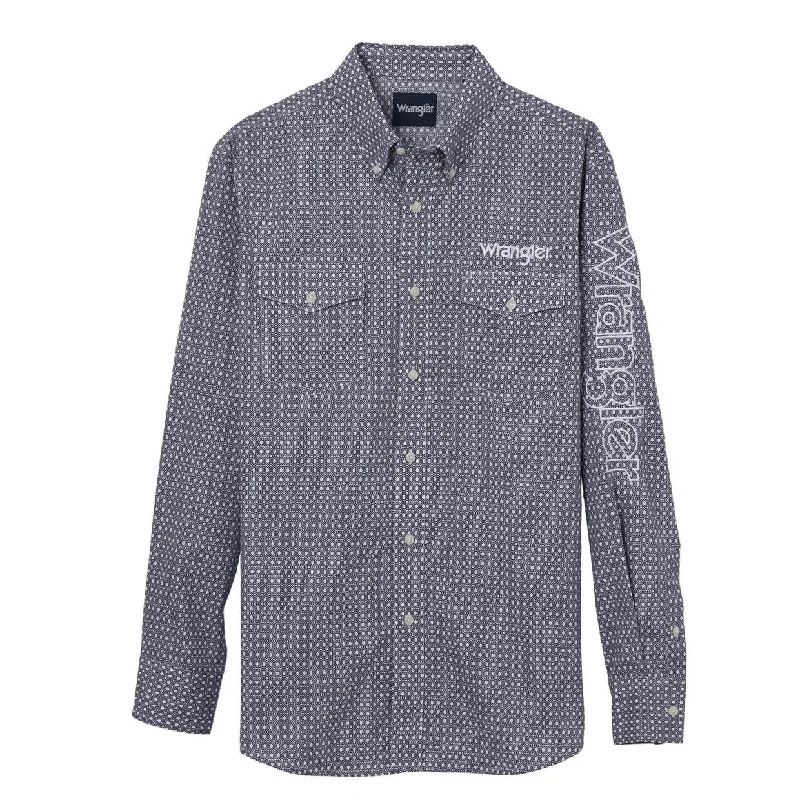 Wrangler® Logo Men's Long Sleeve Western Shirt - Navy Print