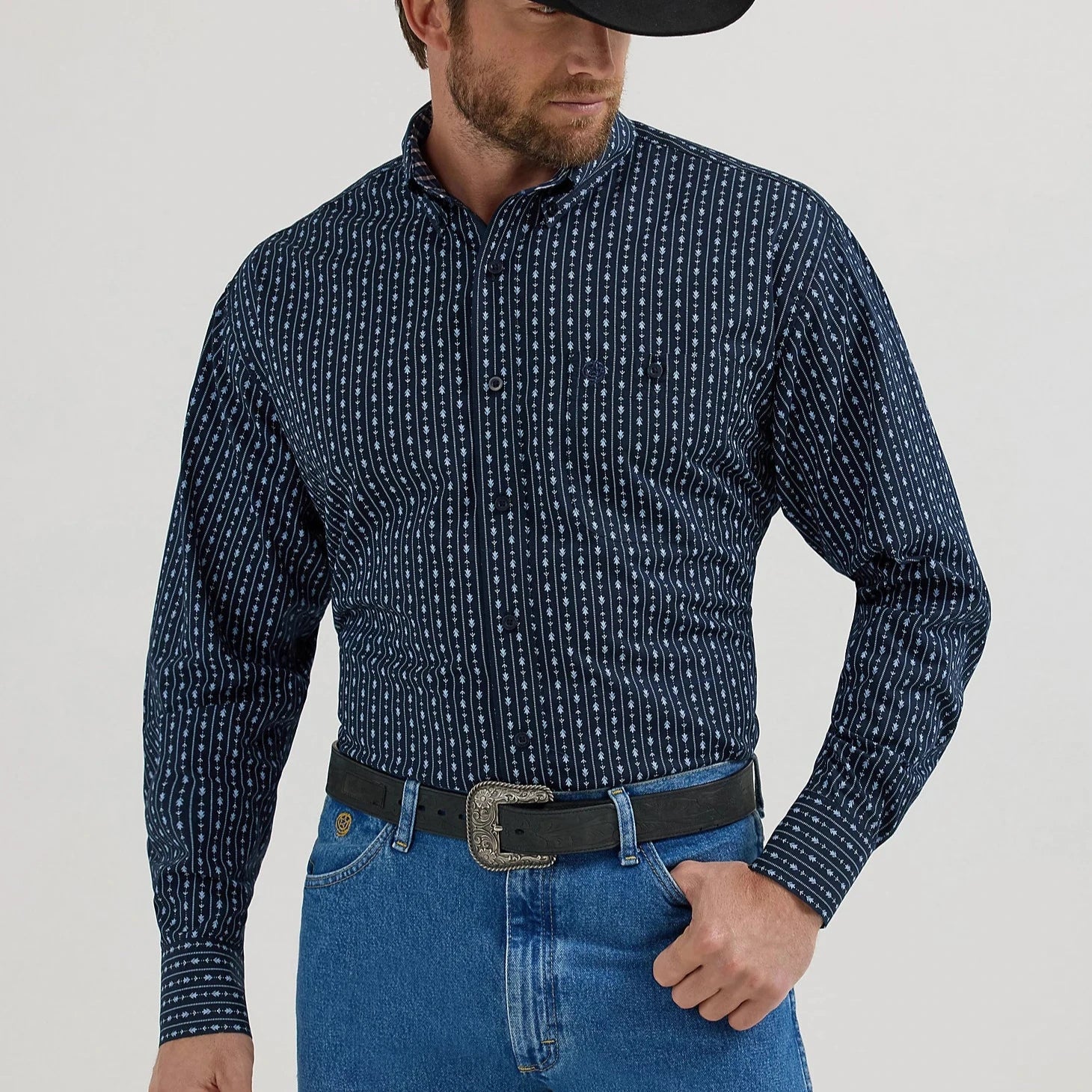 Men's western boots with a scalloped edge and a pull - on strapWrangler Men's L/S George Strait Arrowhead Striped Button Down Shirt in Navy Men's western boots with a scalloped edge and a pull - on strapWrangler Men's L/S George Strait Arrowhead Striped Button Down Shirt in Navy