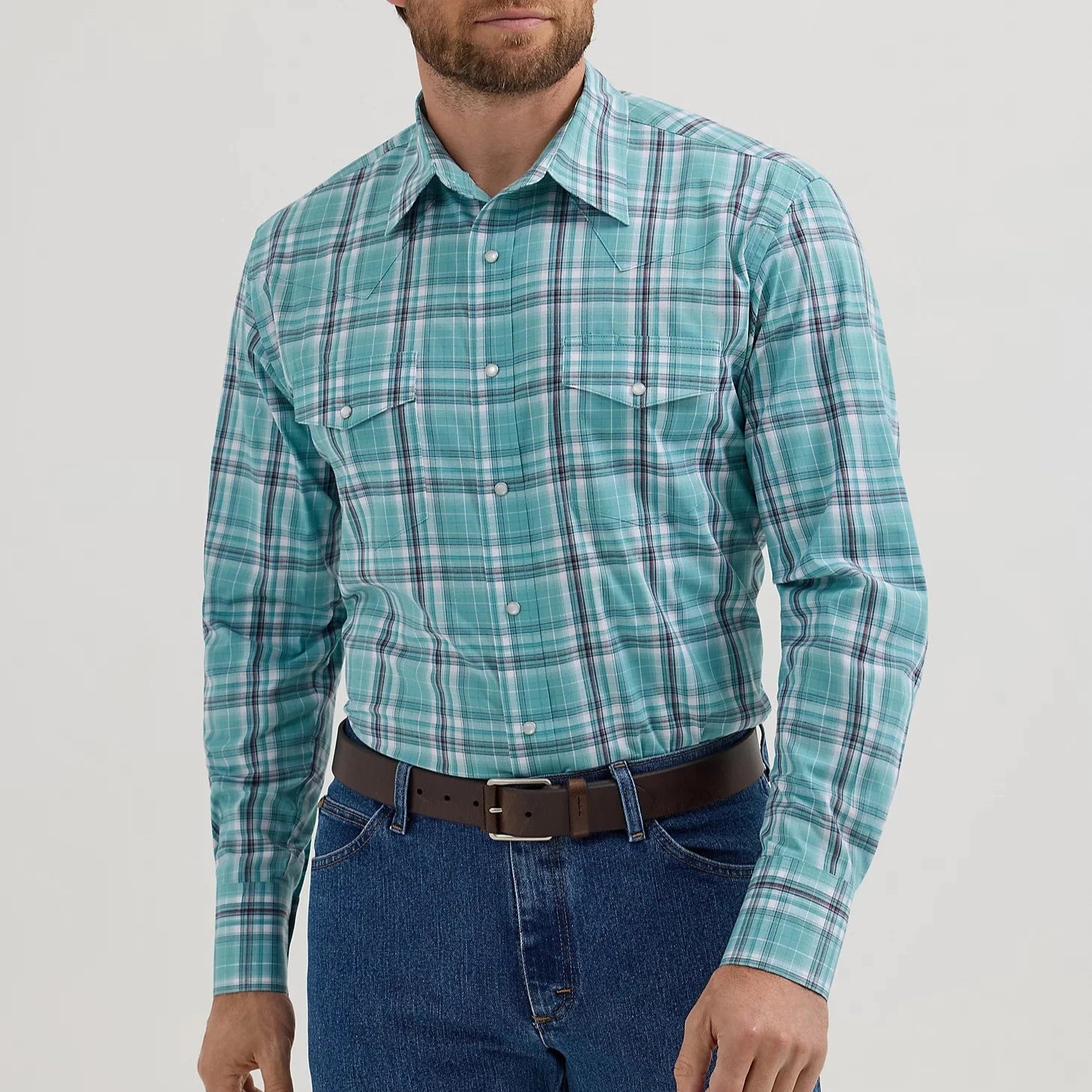 Men's western boots with a tooled leather design on the shaftWrangler Men's Wrinkle Resist L/S Plaid Western Snap Shirt in Mint Men's western boots with a tooled leather design on the shaftWrangler Men's Wrinkle Resist L/S Plaid Western Snap Shirt in Mint