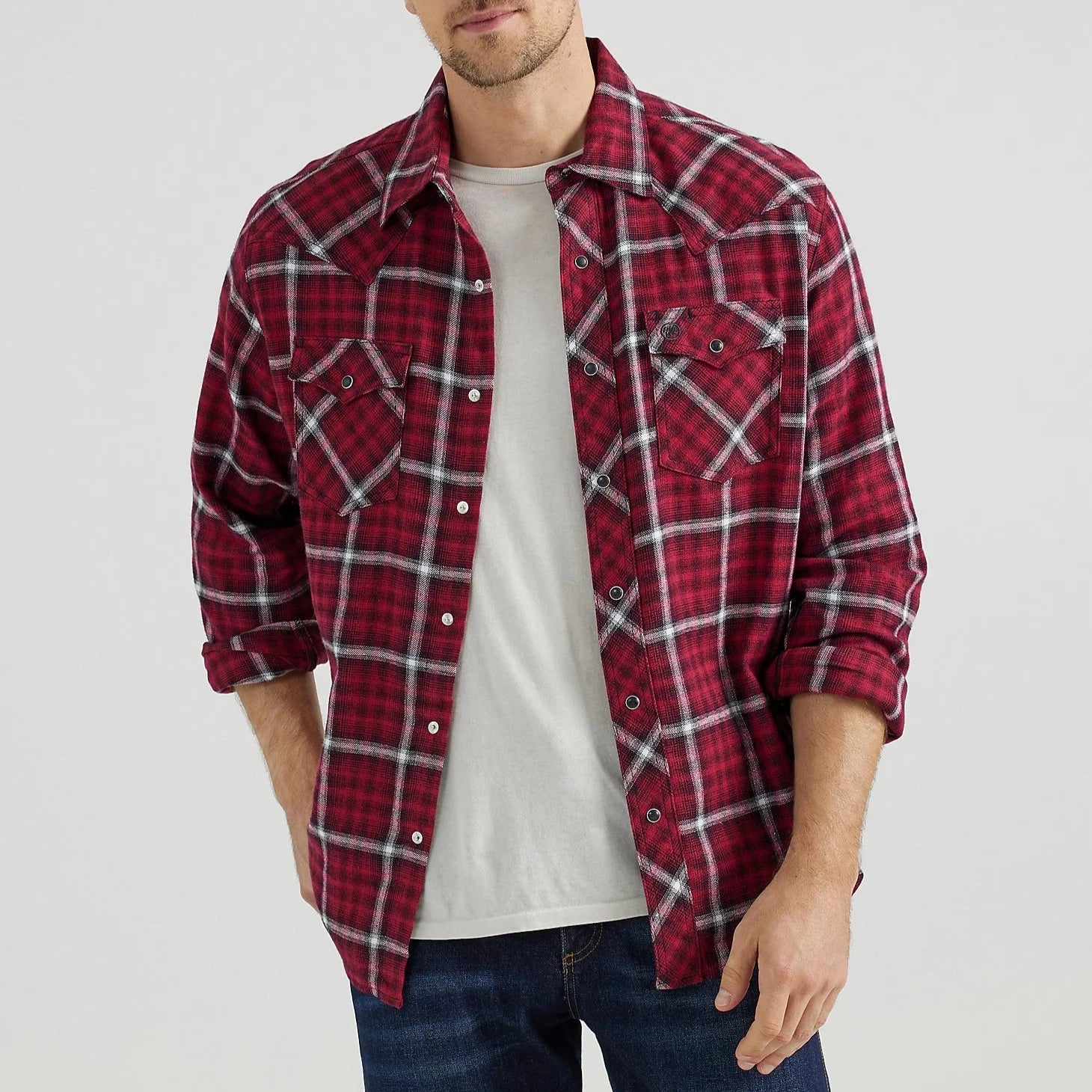 Men's western boots with a leather - wrapped heel and a smooth finishWrangler Retro Men's L/S Flannel Western Snap Shirt in Berry Red Plaid Men's western boots with a leather - wrapped heel and a smooth finishWrangler Retro Men's L/S Flannel Western Snap Shirt in Berry Red Plaid