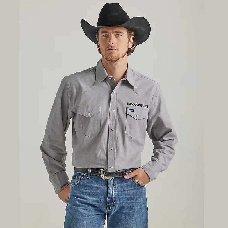 Wrangler® Yellowstone Men's Long Sleeve Western Snap Shirt - Grey Chambray