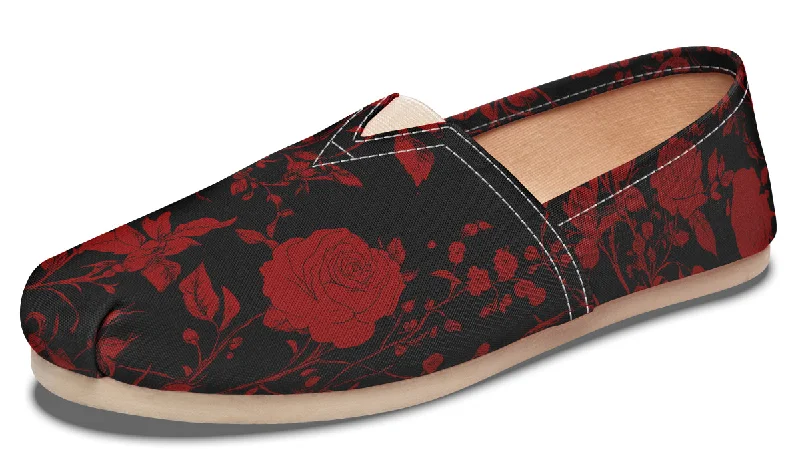 Blood Rose Romance Espadrilles - Lightweight Canvas Slip-Ons with Elastic V for Easy Comfort