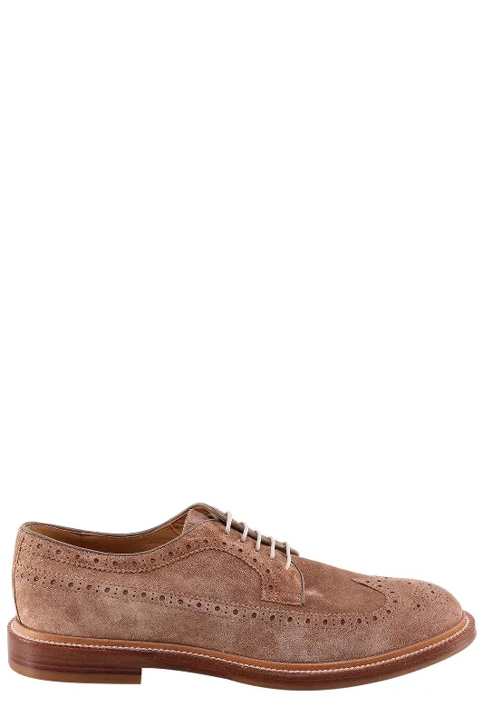 Brunello Cucinelli Mens Perforated Detailed Brogues in Brown