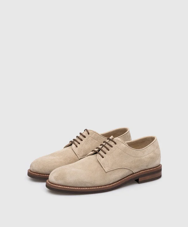 Brunello Cucinelli Mens Suede Derbies in Brown