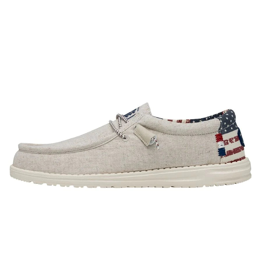 Men's casual shoes with a logo patch on the tongueHey Dude Wally Off White Patriotic Men's casual shoes with a logo patch on the tongueHey Dude Wally Off White Patriotic