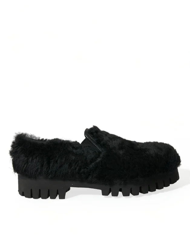 Dolce & Gabbana Elegant  Fur Slip On Loafers for Men's Men