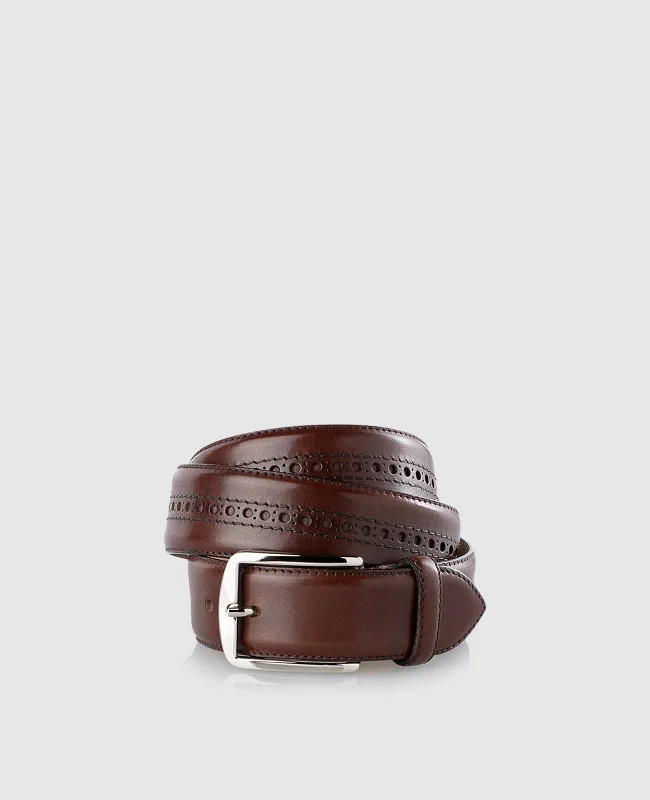 Men’s brogue belt in dark brown - Dark Brown