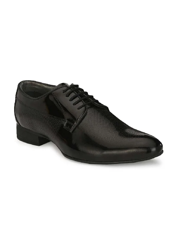 Hitz Men's Black Leather Lace-up Semi-Formal Shoes