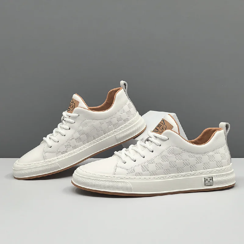 Men's casual shoes with a stretchy side panelMen Fashion Embossed Leather Flat Casual Shoes