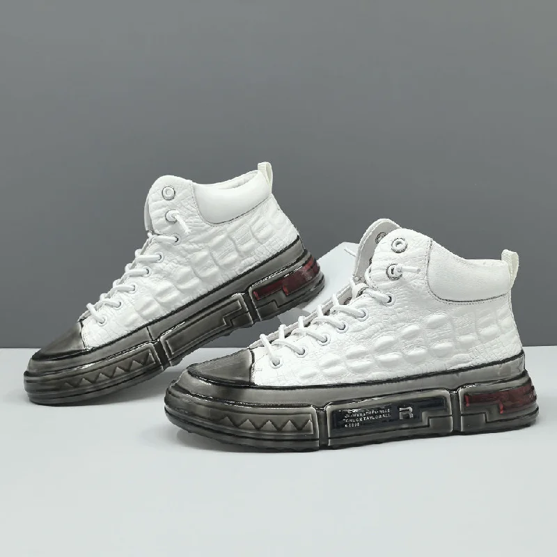 Loafers - style men's casual shoes for a relaxed vibeMen Fashion Embossed Leather High Top Casual Shoes