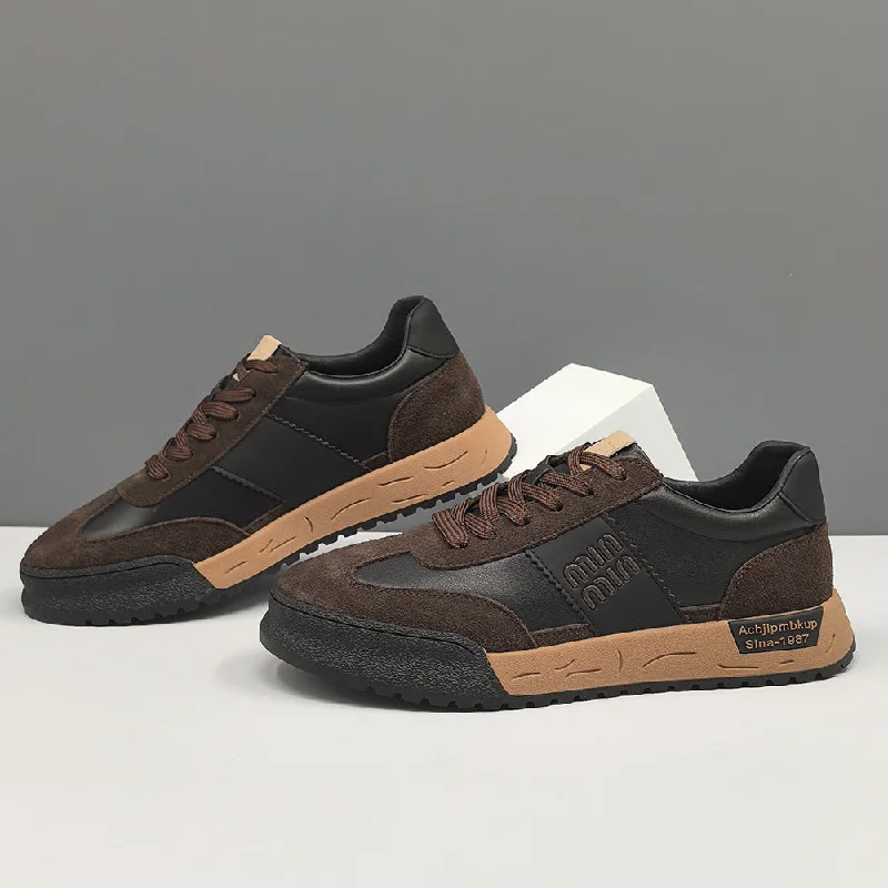 Men's casual shoes with a thick sole for added heightMen Fashion Patchwork Leather Flat Casual Shoes