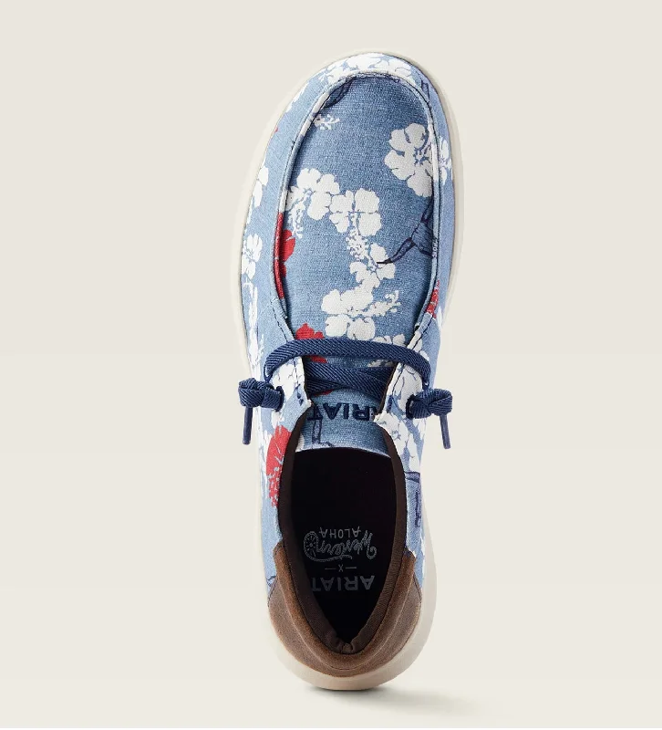 Men's casual shoes with a logo patch on the tongueAriat Men’s Western Aloha Red, White & Blue Pareau Print Hilo