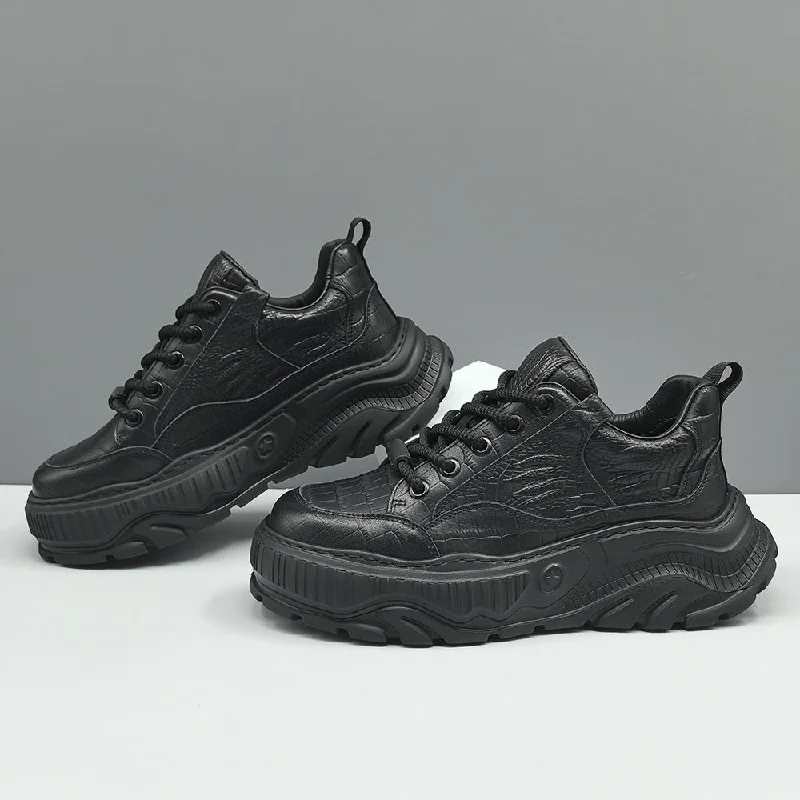 Men's casual shoes with a rubber toe cap for protectionMen Solid Embossed Leather Thick Soled Casual Shoes