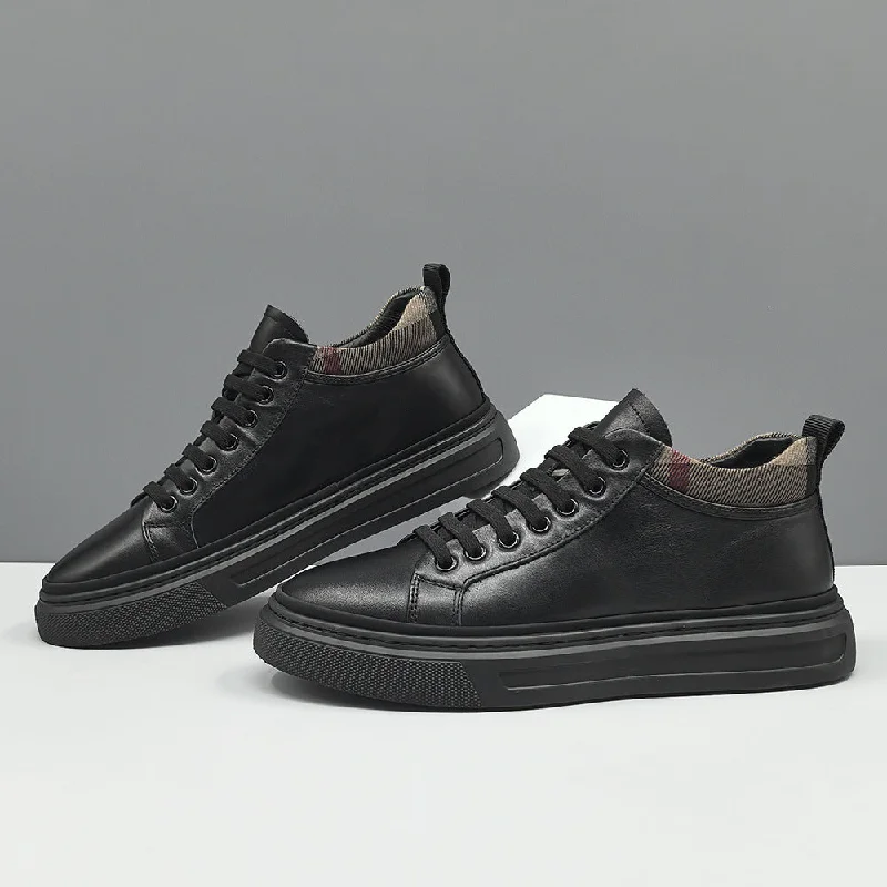 Canvas slip - on men's casual shoes for convenienceMen Solid Leather Simple Flat Casual Shoes Canvas slip - on men's casual shoes for convenienceMen Solid Leather Simple Flat Casual Shoes