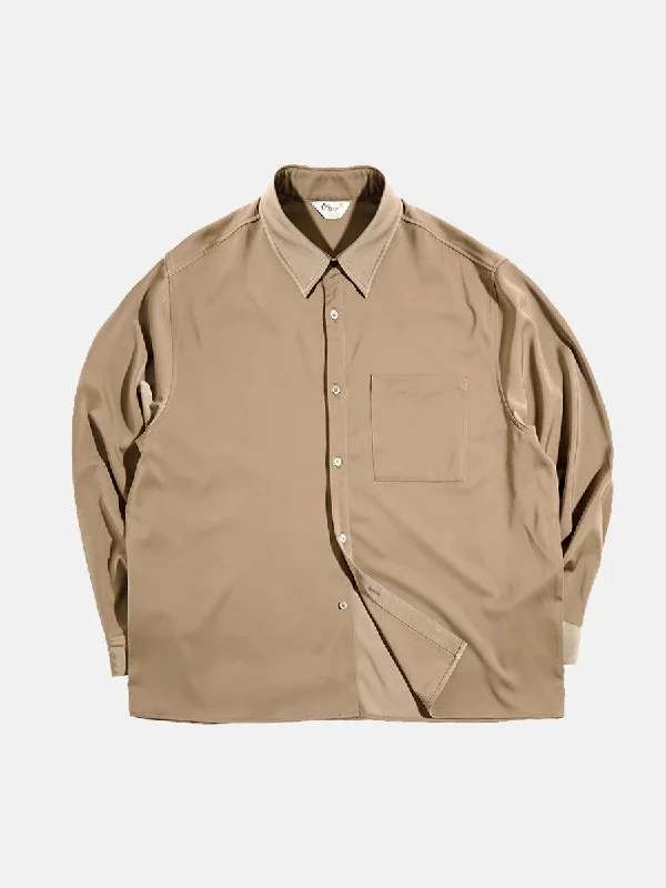 Men's formal shoes with a contrast stitching detailSatin Silk Feel Long-Sleeve Shirt Men's formal shoes with a contrast stitching detailSatin Silk Feel Long-Sleeve Shirt