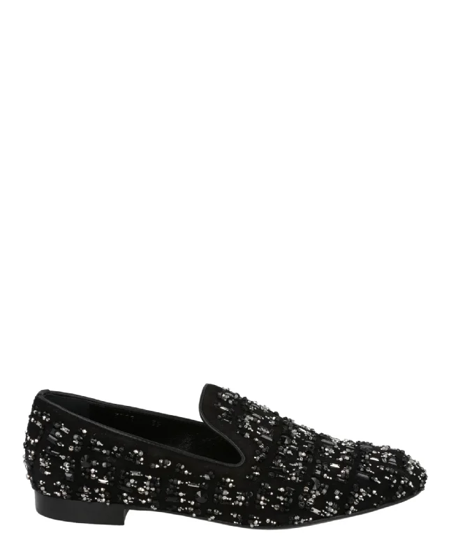 Suede Bead-Embellished Slippers