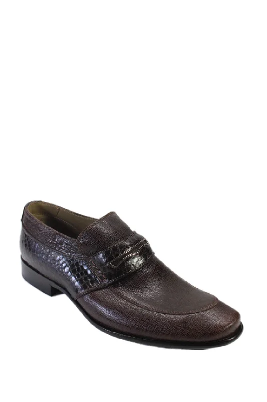 Tardini Mens Alligator Skin Textured Moccasin Loafers Brown