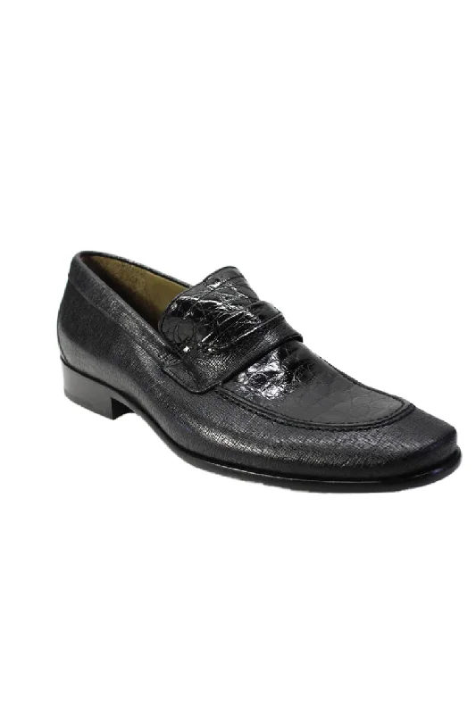 Tardini Mens Black Saffiano Leather Genuine American Alligator Shoes