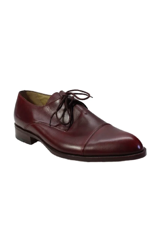 Tardini Mens Burgundy Genuine Italian Leather Lace Up Toe Cap Oxford Shoes