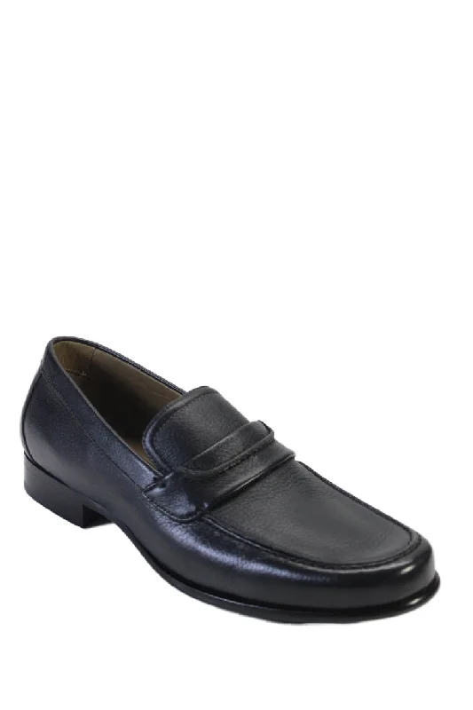 Tardini Mens Leather Apron Toe Moccasins Slip-On Loafers Black