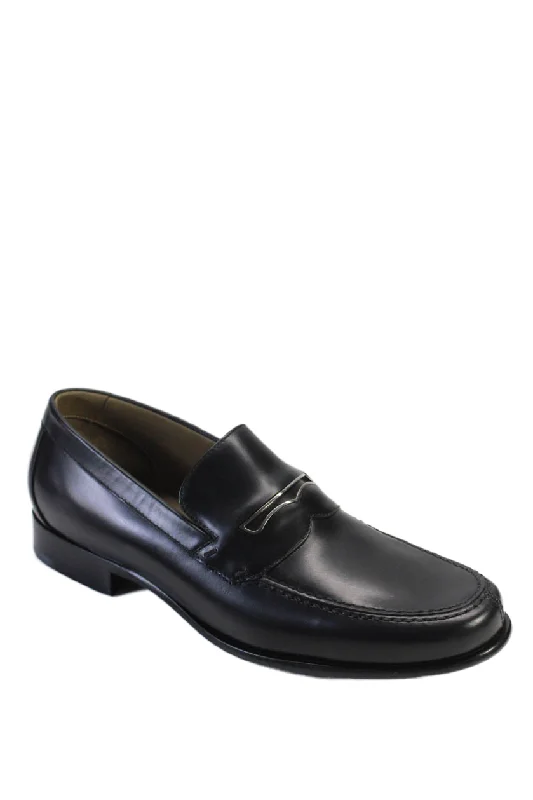 Tardini Mens Leather Apron Toe Penny Moccasin Loafers Black