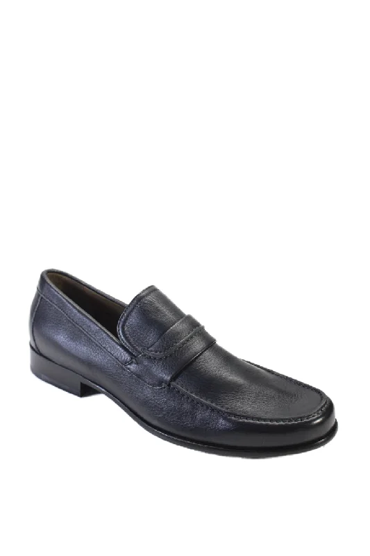 Tardini Mens Leather Apron Toe Slip-On Moccasin Loafers Black